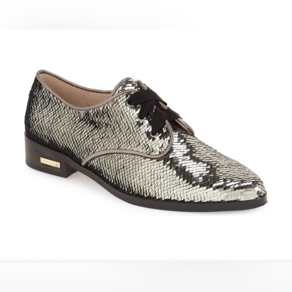 Louise et Cie Silver Sequin Lace-Up Oxfords